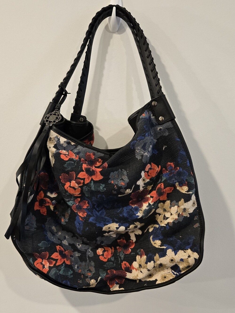 Rafe New York Floral Canvas Vivienne Large Tote Handbag Purse Bag Leather Accent